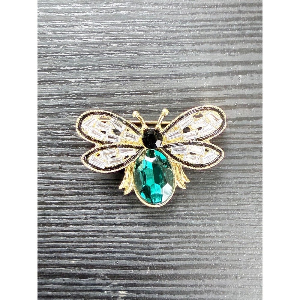 Bee Brooch Women OS Gold Green Crystal Rhinestone Insect Pin Accessory